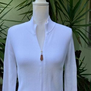 Zip up White Cardigan Brown Leather zip up